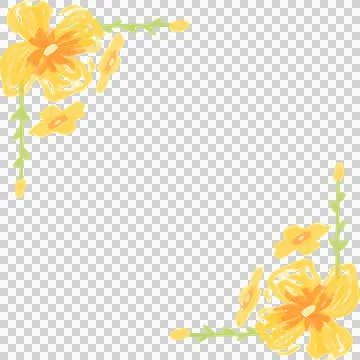 Flat corner border is showing orange centered yellow flowers, green stems on Stock Illustration