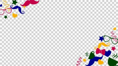 Flat corner frame is showcasing glasses, mustaches, hearts and ribbons on Illustrazione stock