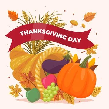 Flat cornucopia illustration Stock Illustration