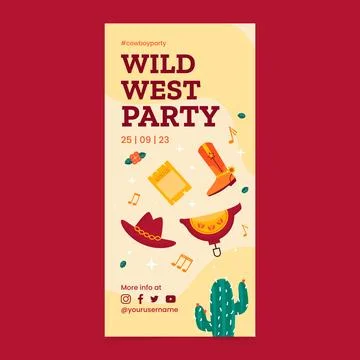 Flat cowboy party vertical banner template Stock Illustration