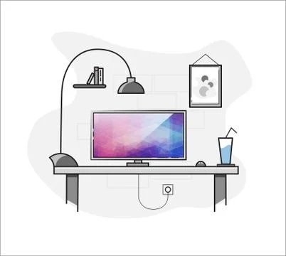 Flat creative home freelance desktop workspace Stock Illustration