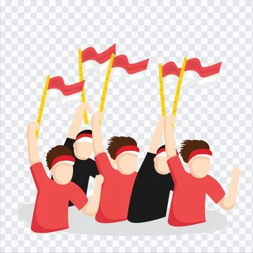 Flat Crowd People with Flag Ribbons for Indonesia Independence Day. Stock Illustration