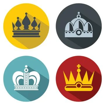 Flat crown icons with long shadow on color background Illustrazione stock
