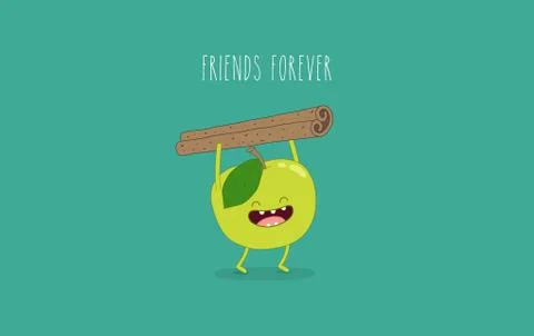 Flat cute and funny green apple fruit set in various emotion and face in blue Stock Illustration