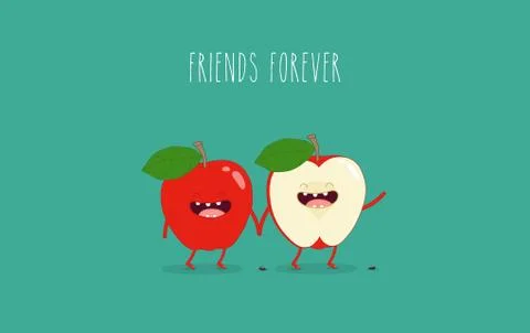 Flat cute and funny green apple fruit set in various emotion and face in blue Stock Illustration