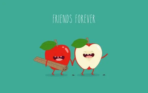 Flat cute and funny green apple fruit set in various emotion and face in blue Stock Illustration