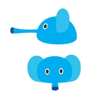 Flat cute blue elephant head vector Stock Illustration