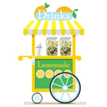 Flat cute cart with lemonade and soft drinks. Diner in the Park, at the fair Stock Illustration