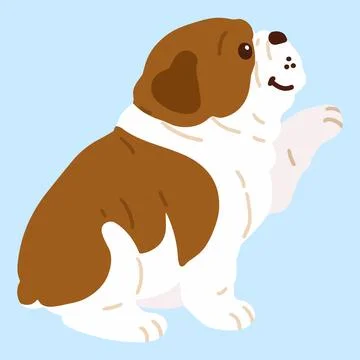 Flat cute dark brown colored bulldog sitting and shaking hands Stock Illustration