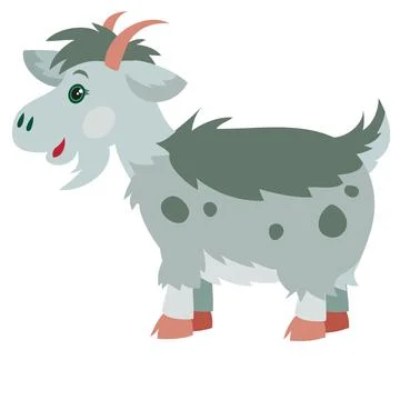 Flat, cute gray goat with dark spots, isolated object on white background, .. Stock Illustration