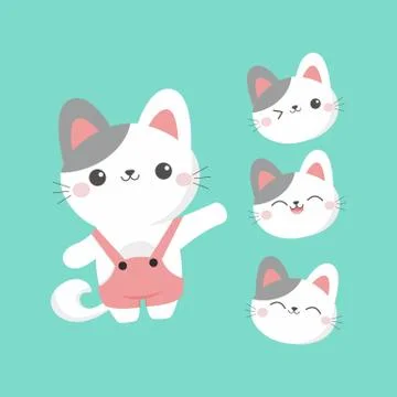 Flat Cute Kitten Character Vector Stock Illustration
