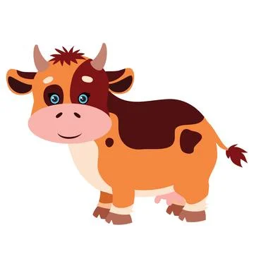 Flat, cute red cow with brown spots, isolated object on white background, v.. Illustrazione stock