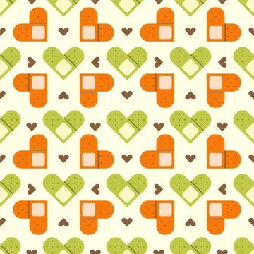 Flat cute seamless pattern of medical plaster with hearts. Stock Illustration