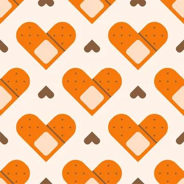 Flat cute seamless pattern of medical plaster with hearts. Stock Illustration