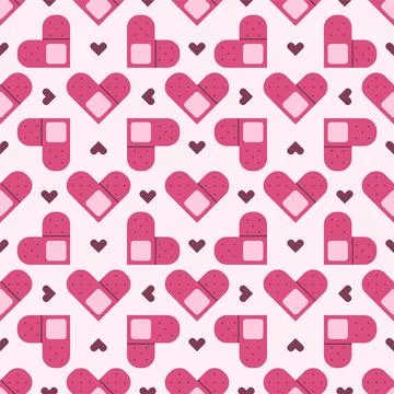 Flat cute seamless pattern of medical plaster with hearts. Stock Illustration