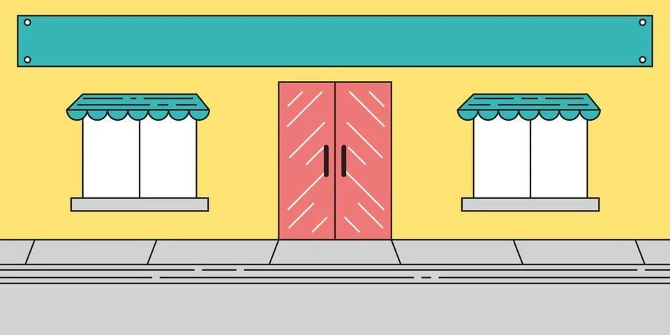 Flat Cute Store Front Display with Sign Stock Illustration