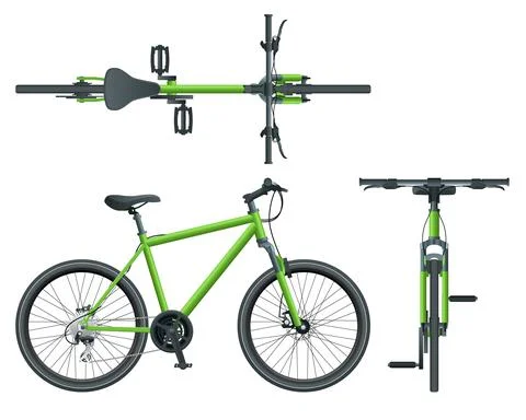 Flat cycling side view, back and top view isolated on white. Stock Illustration