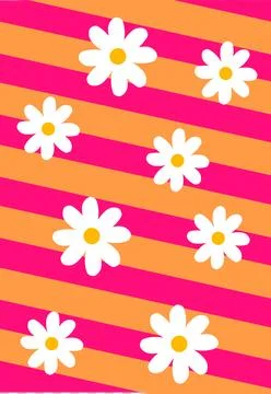 Flat daisy pattern is showing white daisies on pink-peach diagonal stripes, Stock Illustration