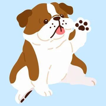 Flat dark brown colored British Bulldog waving and sitting Stock Illustration