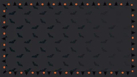 Flat Dark Gray Halloween Background with Bat and Pumpkin Border Stock Illustration