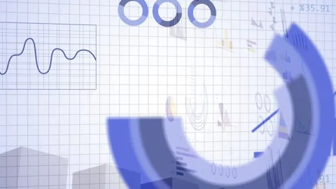 Flat dashboard bars and rising line reacting to data stream, growing and showing Stock Footage 334466250