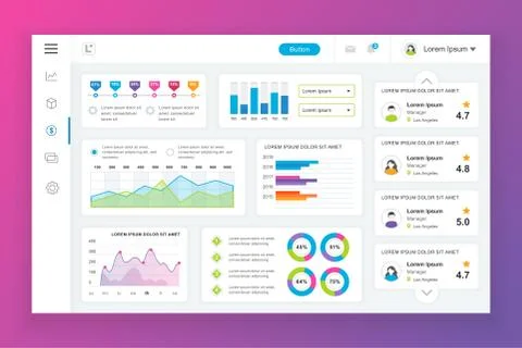 Flat dashboard UI kit. Admin panel vector template 스톡 일러스트