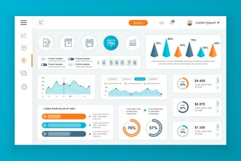 Flat dashboard UI kit. Admin panel vector template Stock Illustration