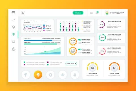 Flat dashboard UI kit. Admin panel vector template 库存插图