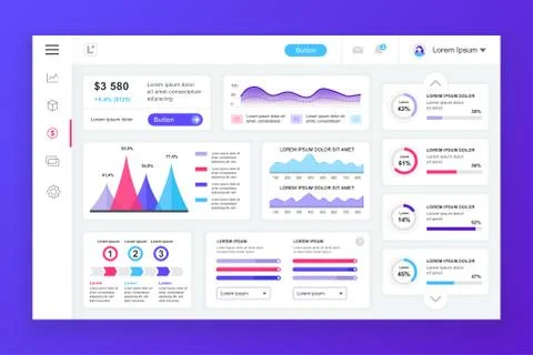 Flat dashboard UI kit. Admin panel vector template Stock Illustration