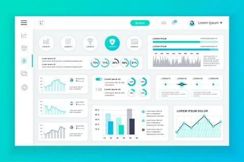 Flat dashboard UI kit. Admin panel vector template 库存插图