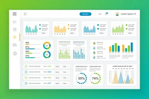 Flat dashboard UI kit. Admin panel vector template Stock Illustration