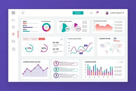 Flat dashboard UI kit. Admin panel vector template Stock Illustration