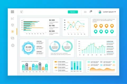 Flat dashboard UI kit. Admin panel vector template Stock Illustration