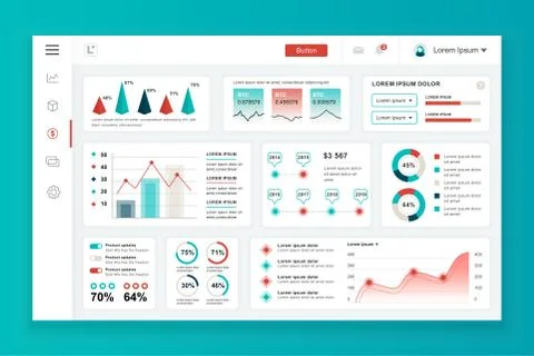 Flat dashboard UI kit. Admin panel vector template Stock Illustration