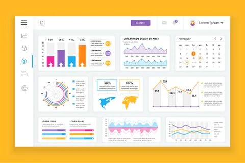 Flat dashboard UI kit. Admin panel vector template 库存插图
