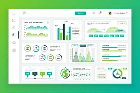 Flat dashboard UI kit. Admin panel vector template 库存插图