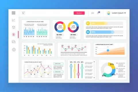 Flat dashboard UI kit. Admin panel vector template 库存插图
