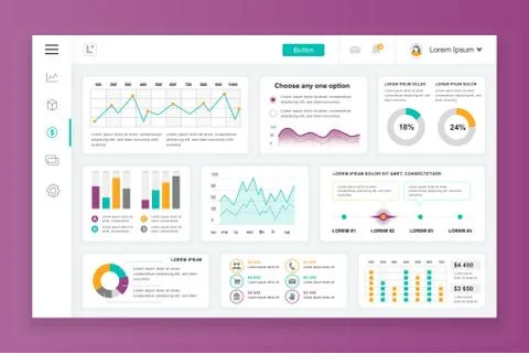 Flat dashboard UI kit. Admin panel vector template Stock Illustration