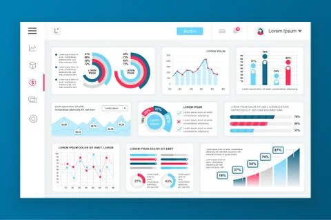 Flat dashboard UI kit. Admin panel vector template Stock Illustration