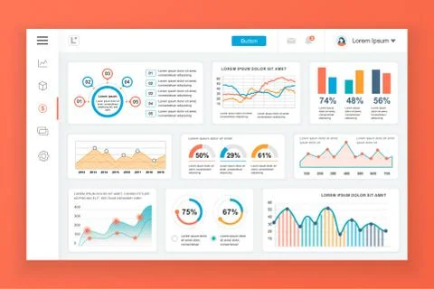 Flat dashboard UI kit. Admin panel vector template 스톡 일러스트