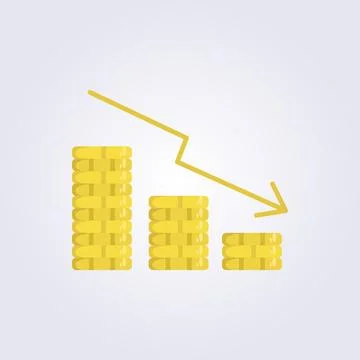 Flat declining coin bar chart with stack coin icon logo vector illustration.. Stock Illustration