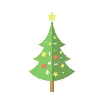 Flat Decorated Mini Christmas Pine Tree Stock Illustration