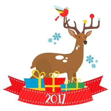 Flat deer 2017 Stock Illustration