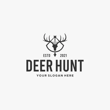 Flat DEER HUNT arrow arc line art logo design Stock Illustration