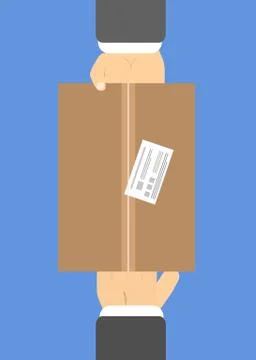 Flat delivery box and two hand Stock Illustration