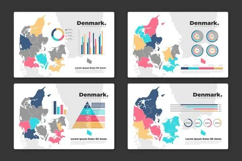 Flat denmark map infographic Stock Illustration