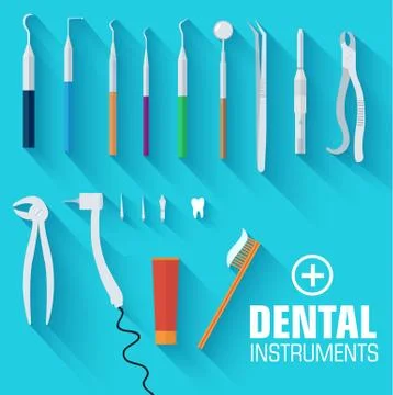 Flat dental instruments set design concept background. Vector il Stock Illustration