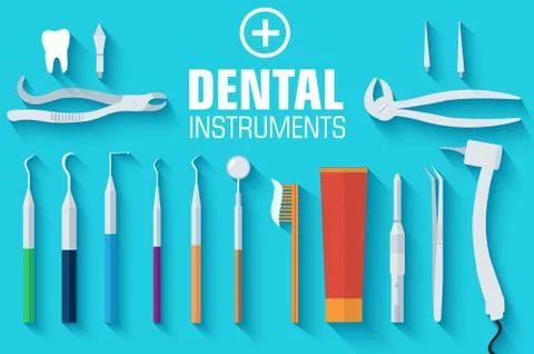 Flat dental instruments set design concept background. Vector il Stock Illustration
