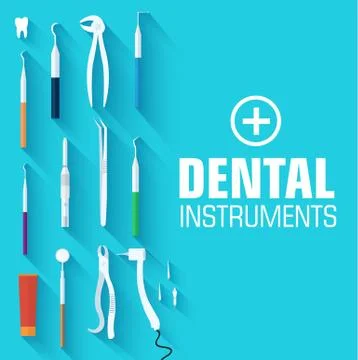 Flat dental instruments set design concept background. Vector il Illustrazione stock