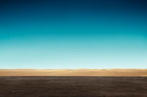 Flat desert scene with empty plank under for put your products or standing. Stock Photos